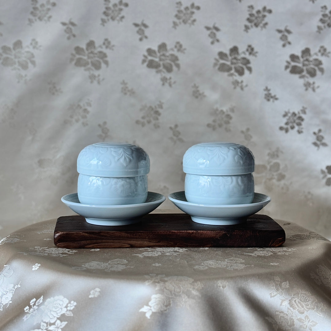 White Porcelain Tea Cup Set with Mugunghwa (Hibiscus) Motif