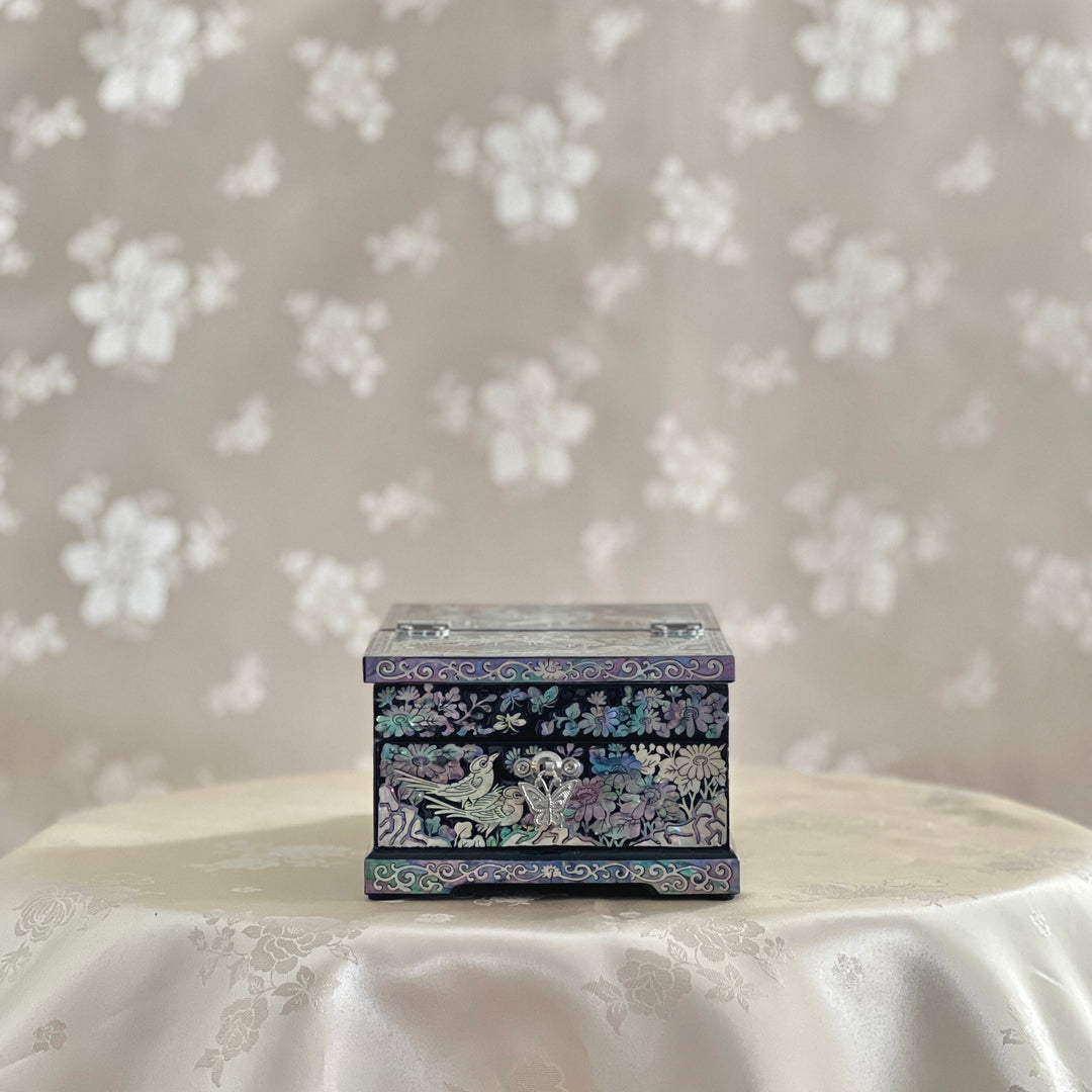 Mother of Pearl Small Size Jewelry Box with Mirror Stand and Pattern of Longevity Symbols