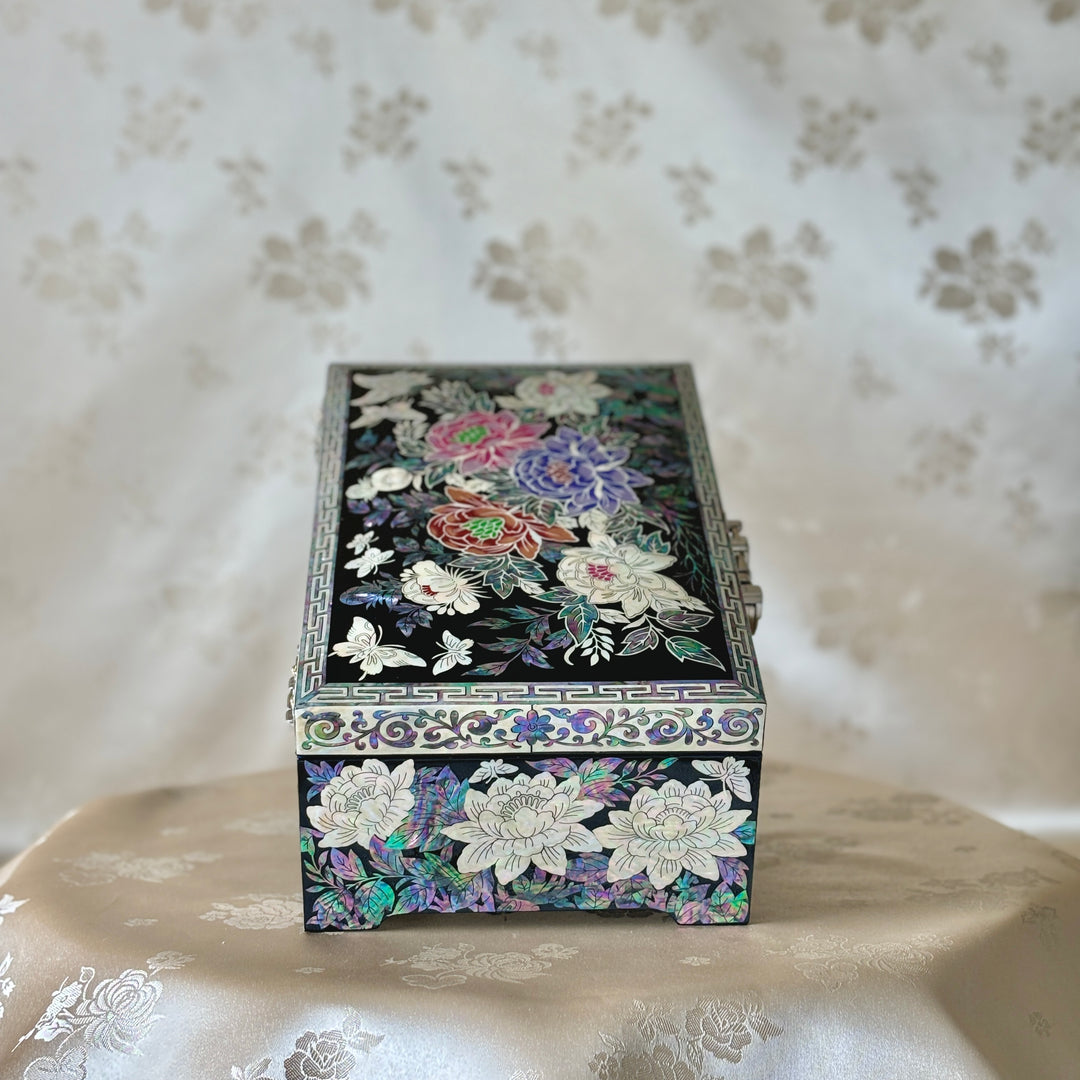 Mother of Pearl Jewelry Box with Butterfly and Peony Pattern