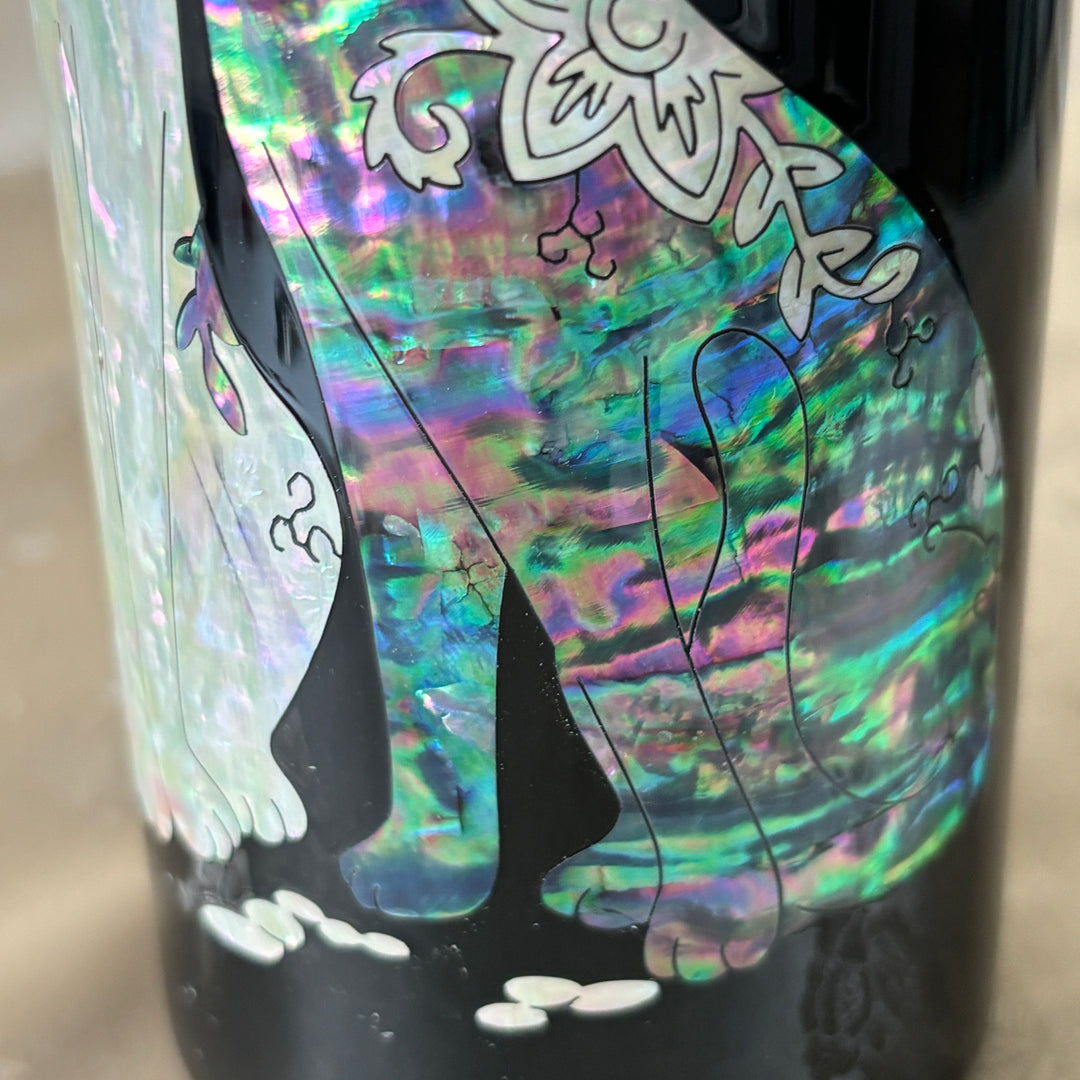 Mother of Pearl Black Stainless Thermal Bottle with Cats Pattern