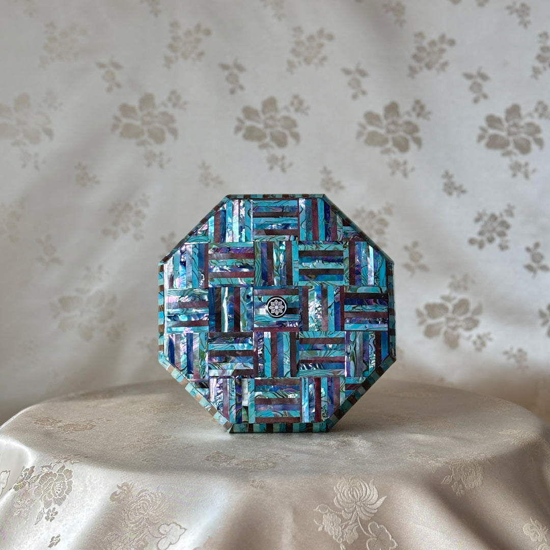 Mother of Pearl Octagon Jewelry Box with Mosaic Design