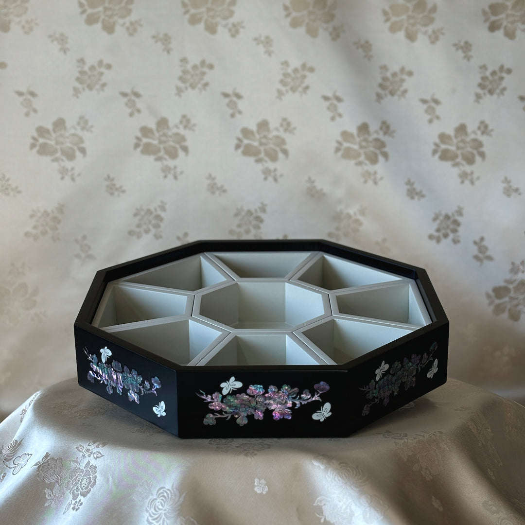 Mother of Pearl Handmade Octagonal Box with Peony and Butterfly Motif