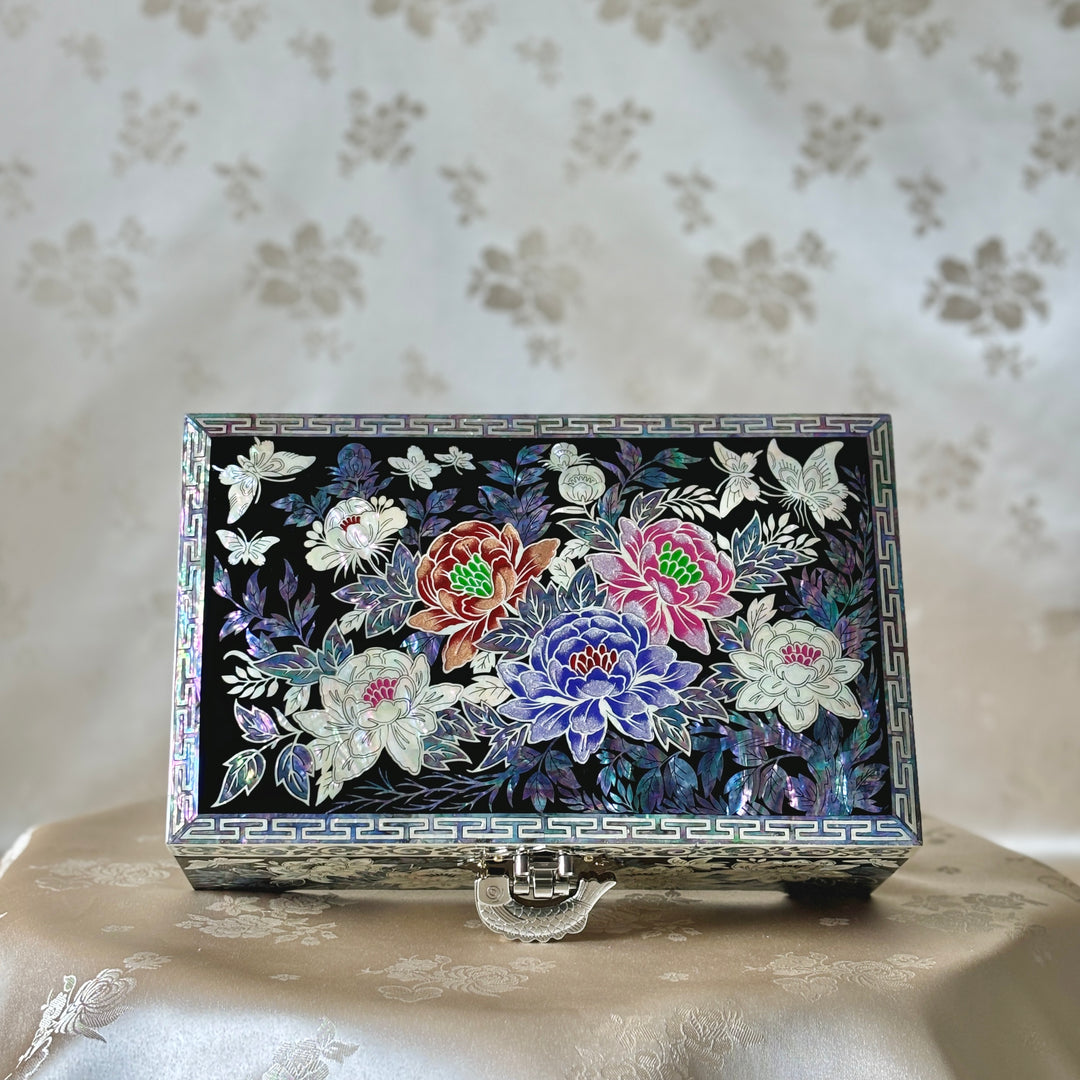 Mother of Pearl Jewelry Box with Butterfly and Peony Pattern