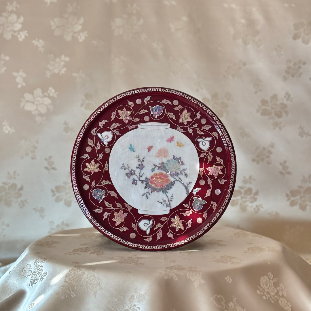 Mother of Pearl Table Featuring Peony Pottery and Lotus Vine Motif