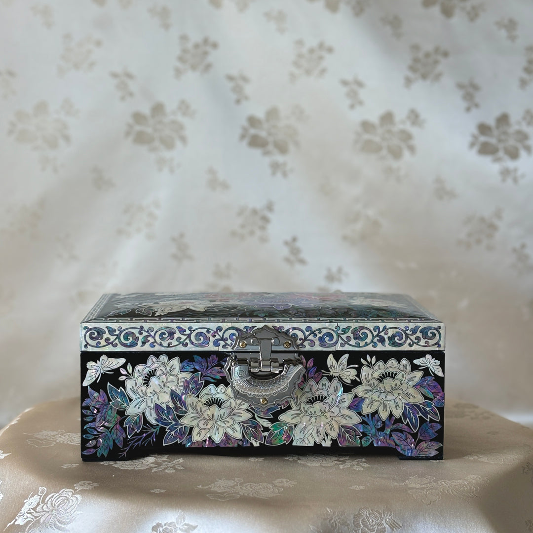 Mother of Pearl Jewelry Box with Butterfly and Peony Pattern