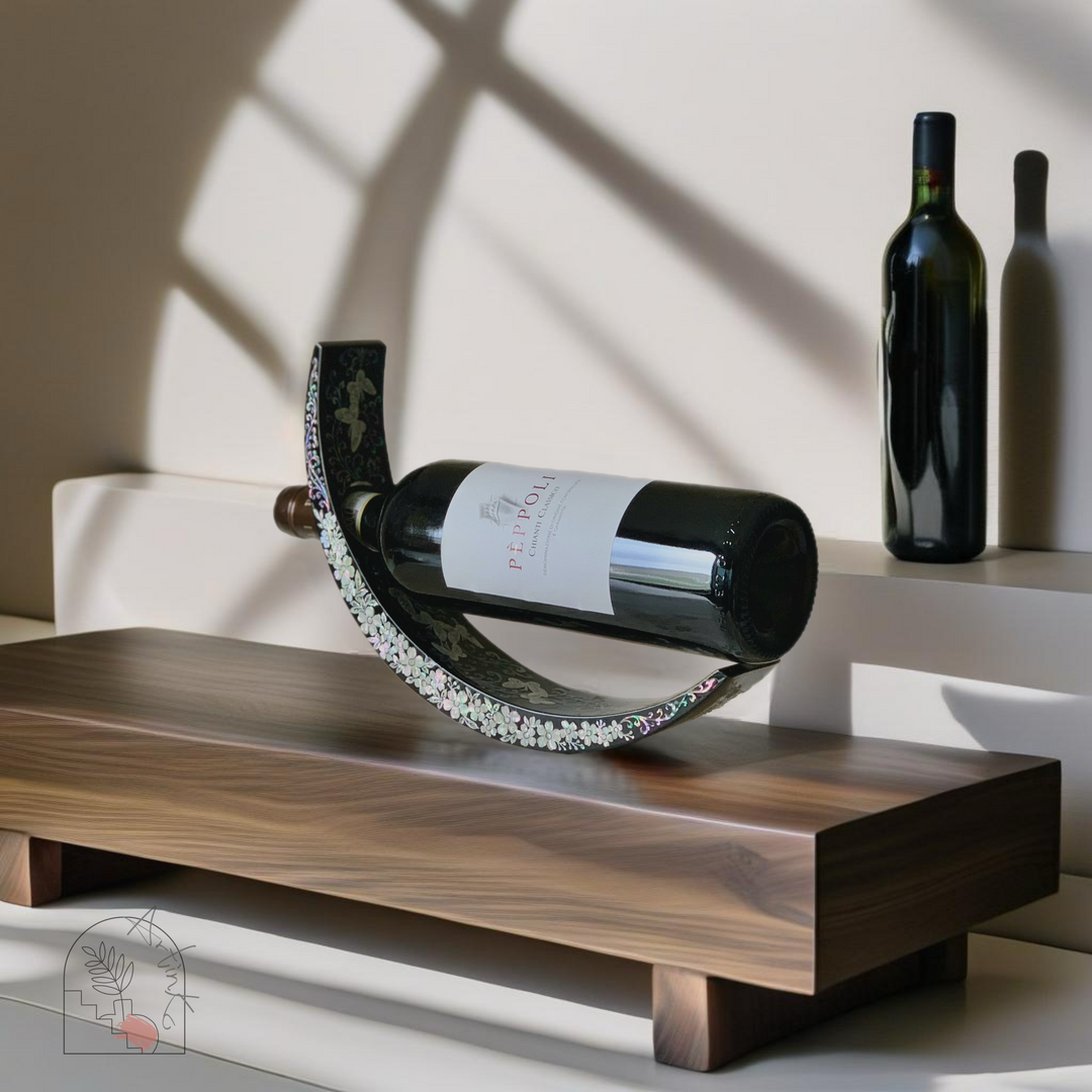 Mother of Pearl Handmade Wine Holder with Butterflies Pattern