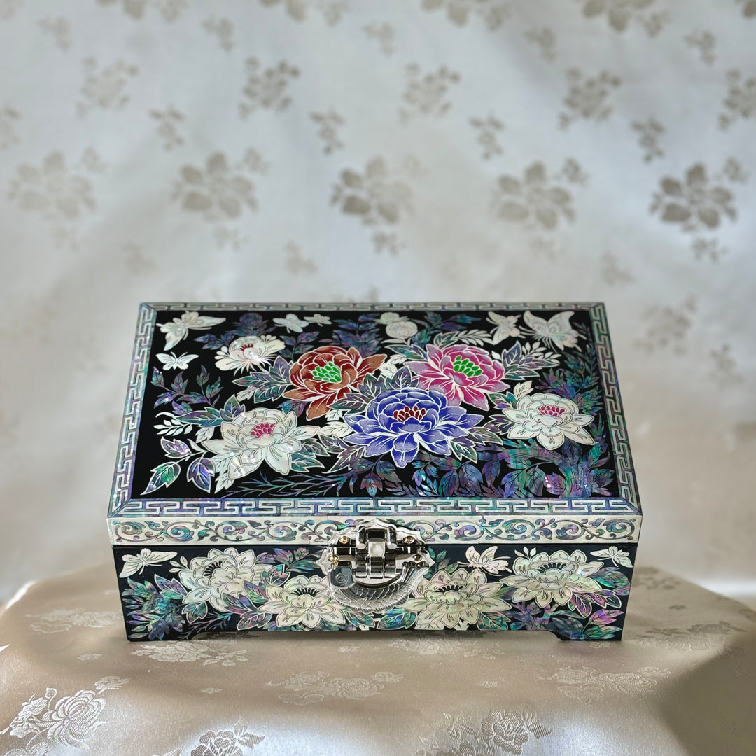 Mother of Pearl Jewelry Box with Butterfly and Peony Pattern