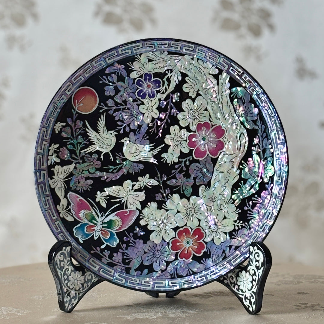 Mother of Pearl Decorative Plate with Plum Blossom and Bird Design