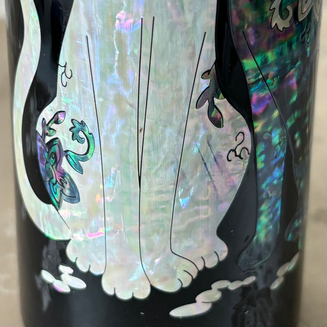 Mother of Pearl Black Stainless Thermal Bottle with Cats Pattern