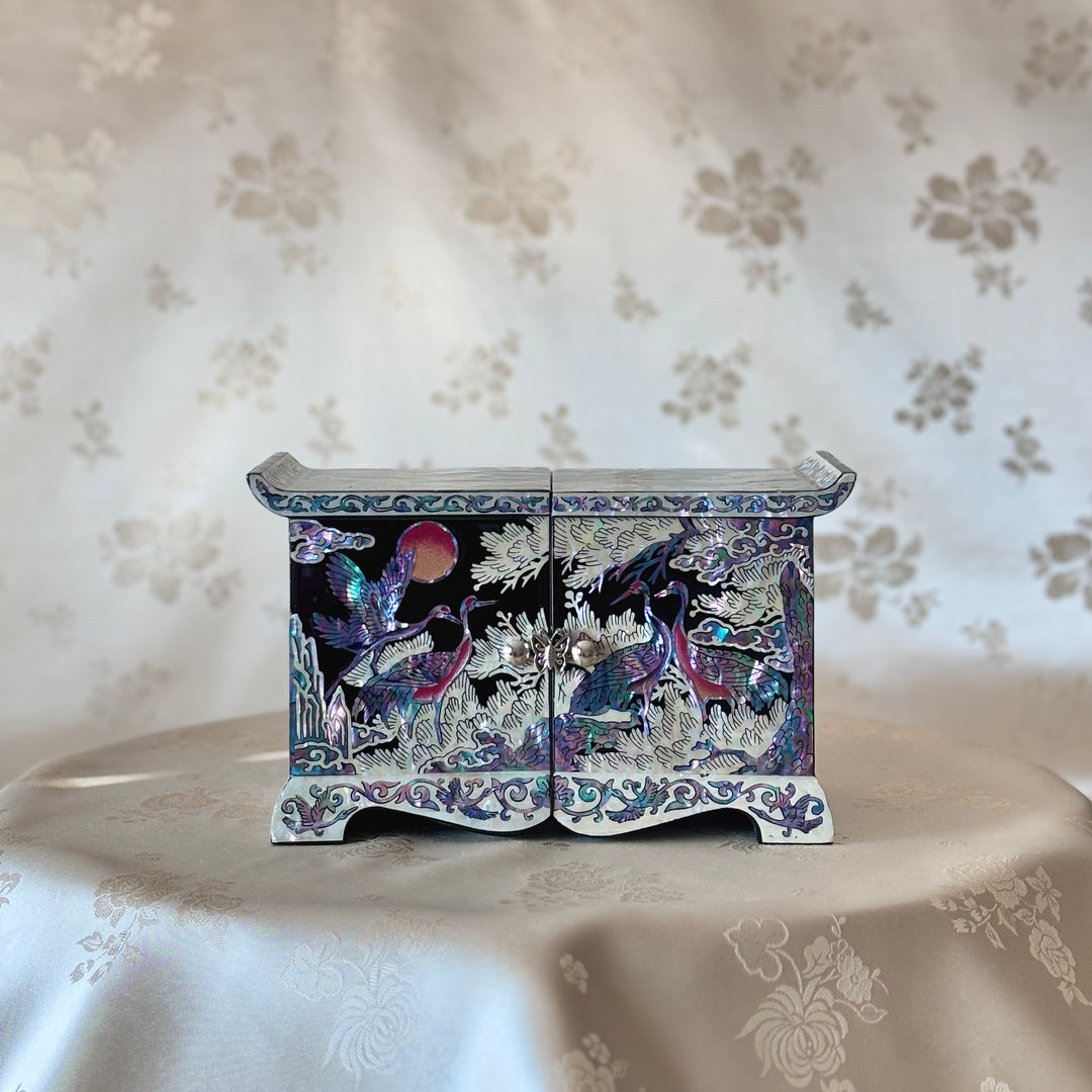 Mother of Pearl Jewelry Box with Pine and Crane Design