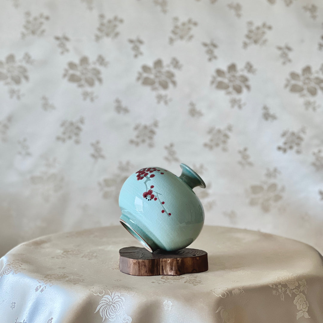 White Celadon Vase Set of Two Vases with Plum Blossom Pattern