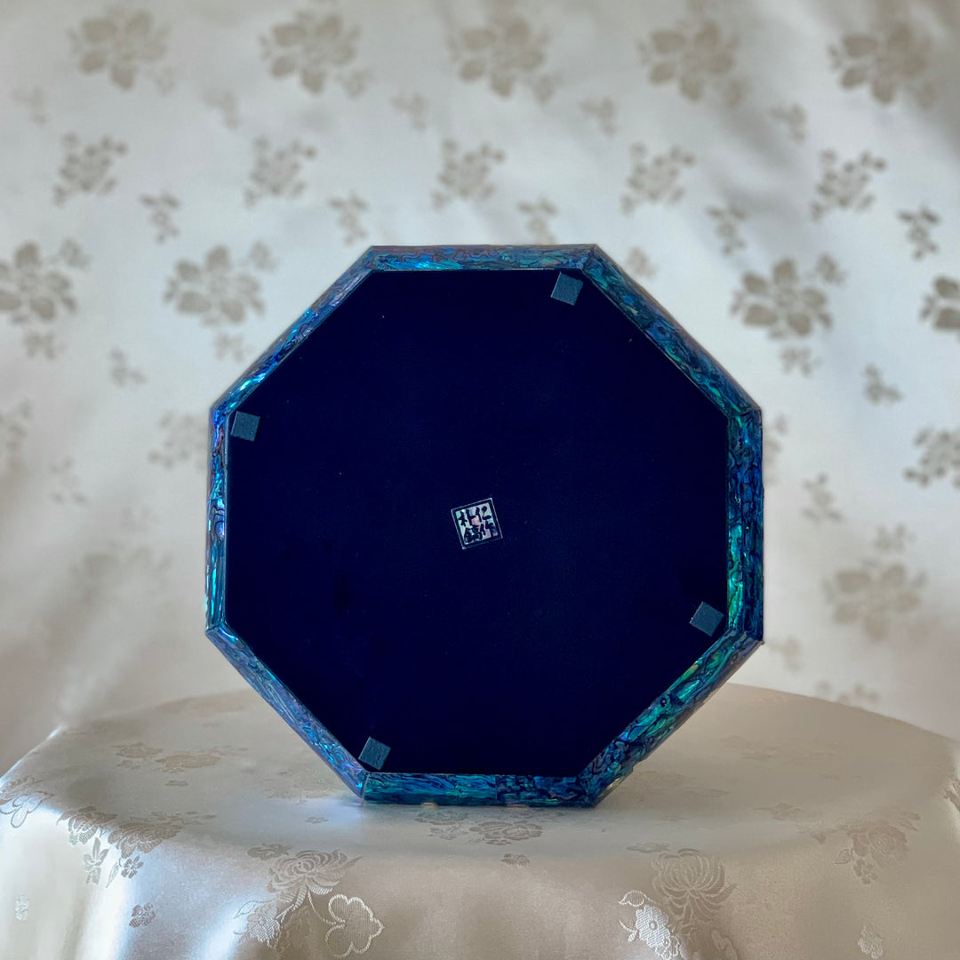 Mother of Pearl Octagon Jewelry Box with Crane and Butterfly Pattern