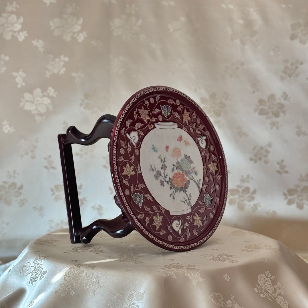 Mother of Pearl Table Featuring Peony Pottery and Lotus Vine Motif