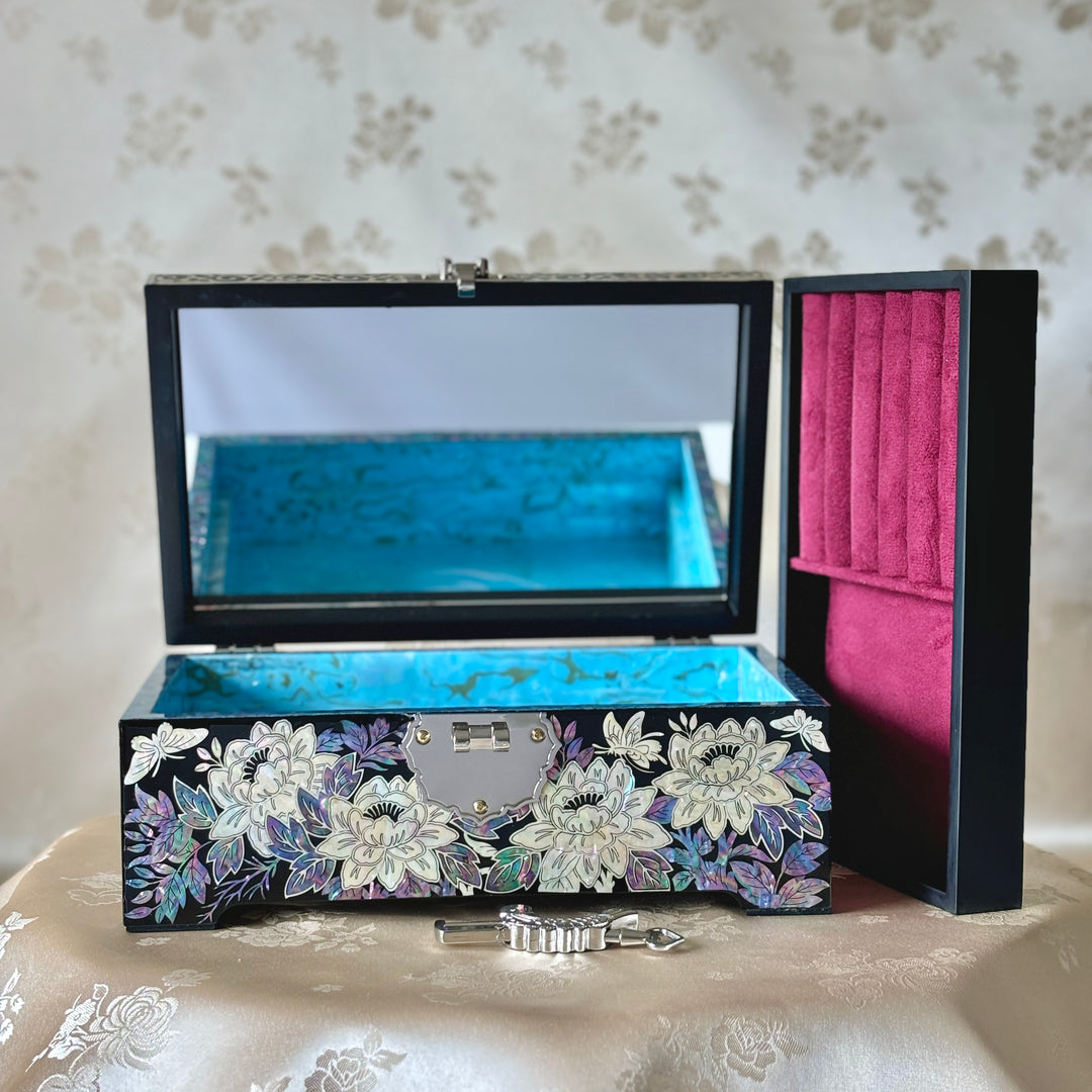 Mother of Pearl Jewelry Box with Butterfly and Peony Pattern