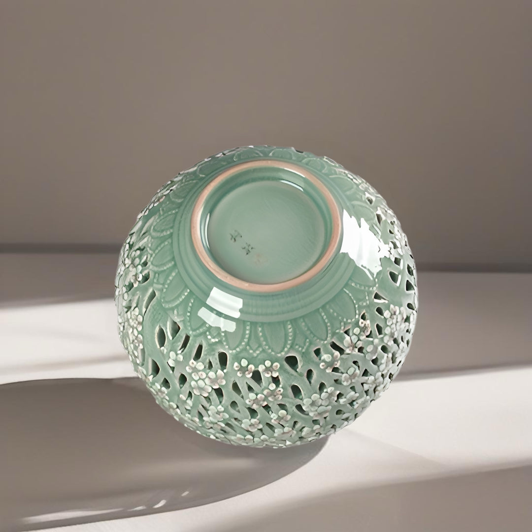 Celadon Double-Wall Openwork Vase with Plum Blossom Pattern