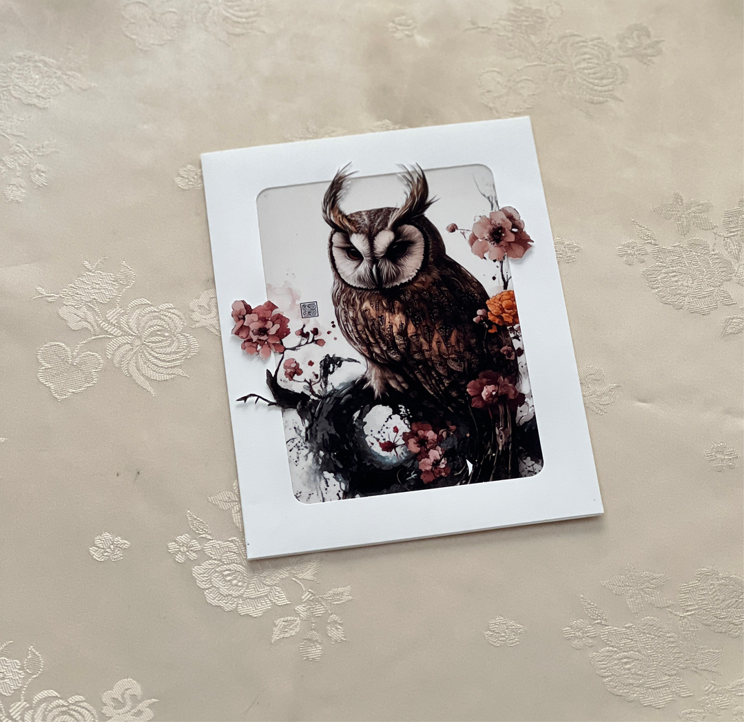 Korean style painting post card with story - owl gwi