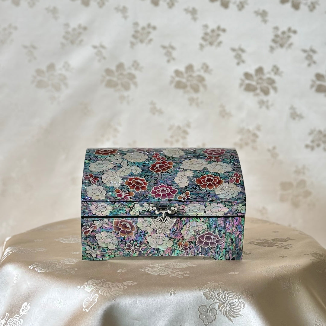 Mother of Pearl Jewelry Box with Butterfly and Peony Flower Pattern