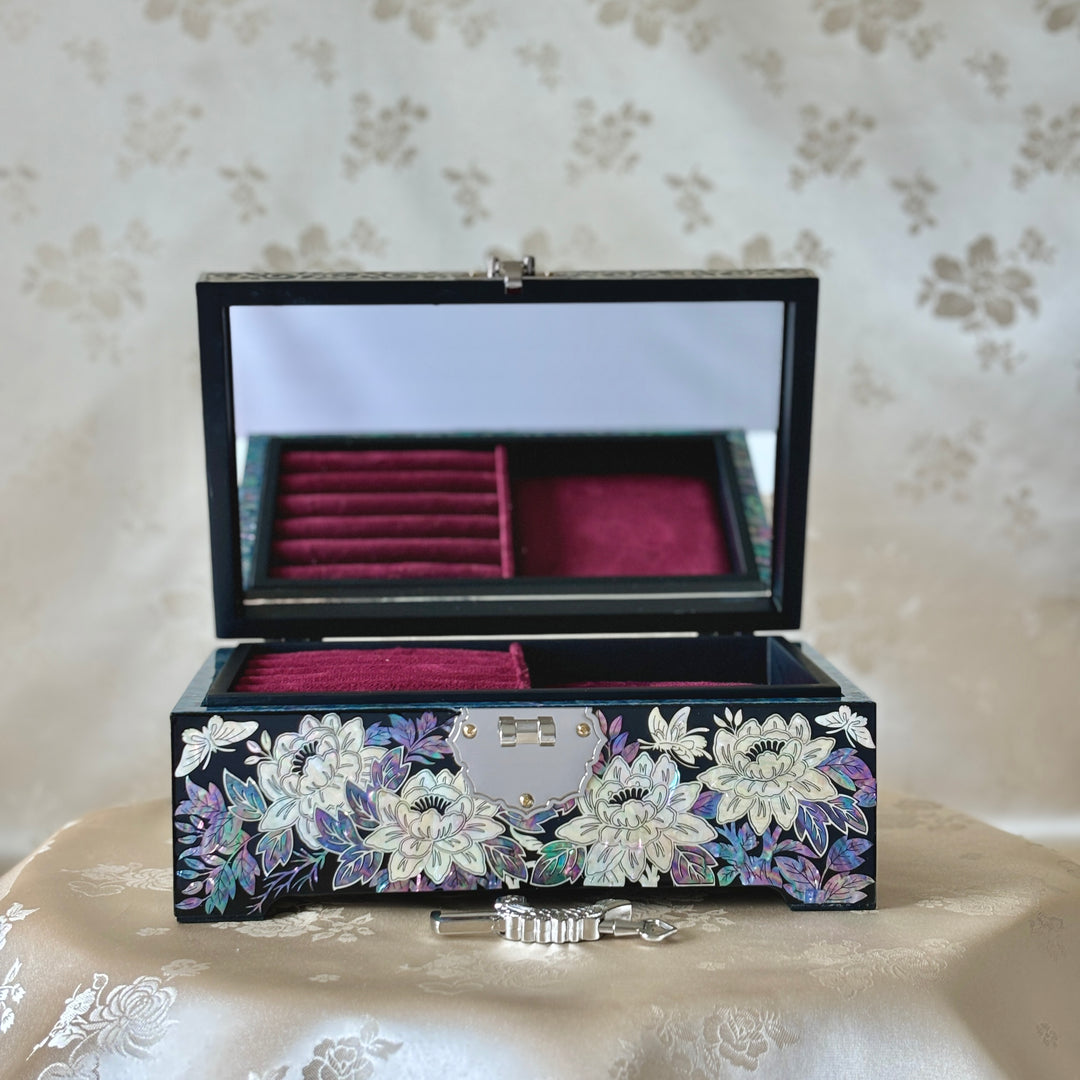 Mother of Pearl Jewelry Box with Butterfly and Peony Pattern