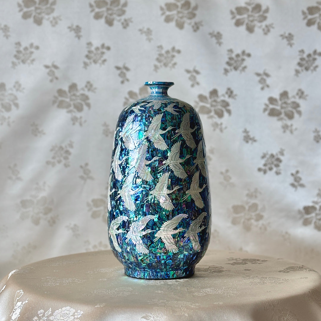 Ceramic Vase with Abalone Mother of Pearl Inlay – Flying Cranes Motif