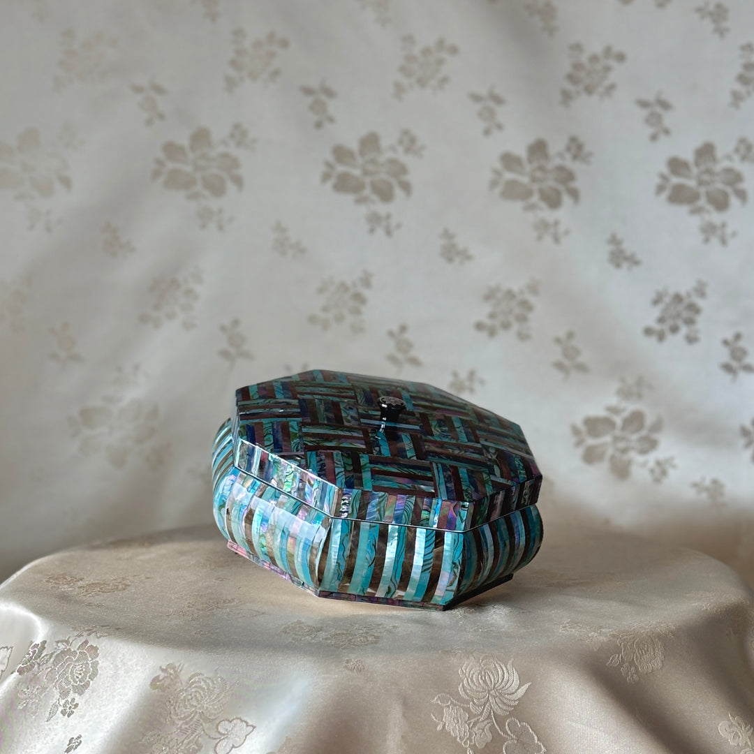 Mother of Pearl Octagon Jewelry Box with Mosaic Design