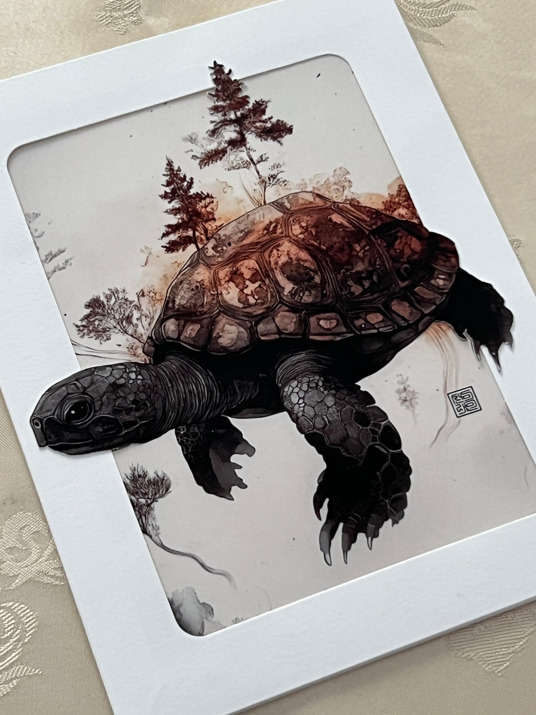 Korean style painting post card with story - turtle