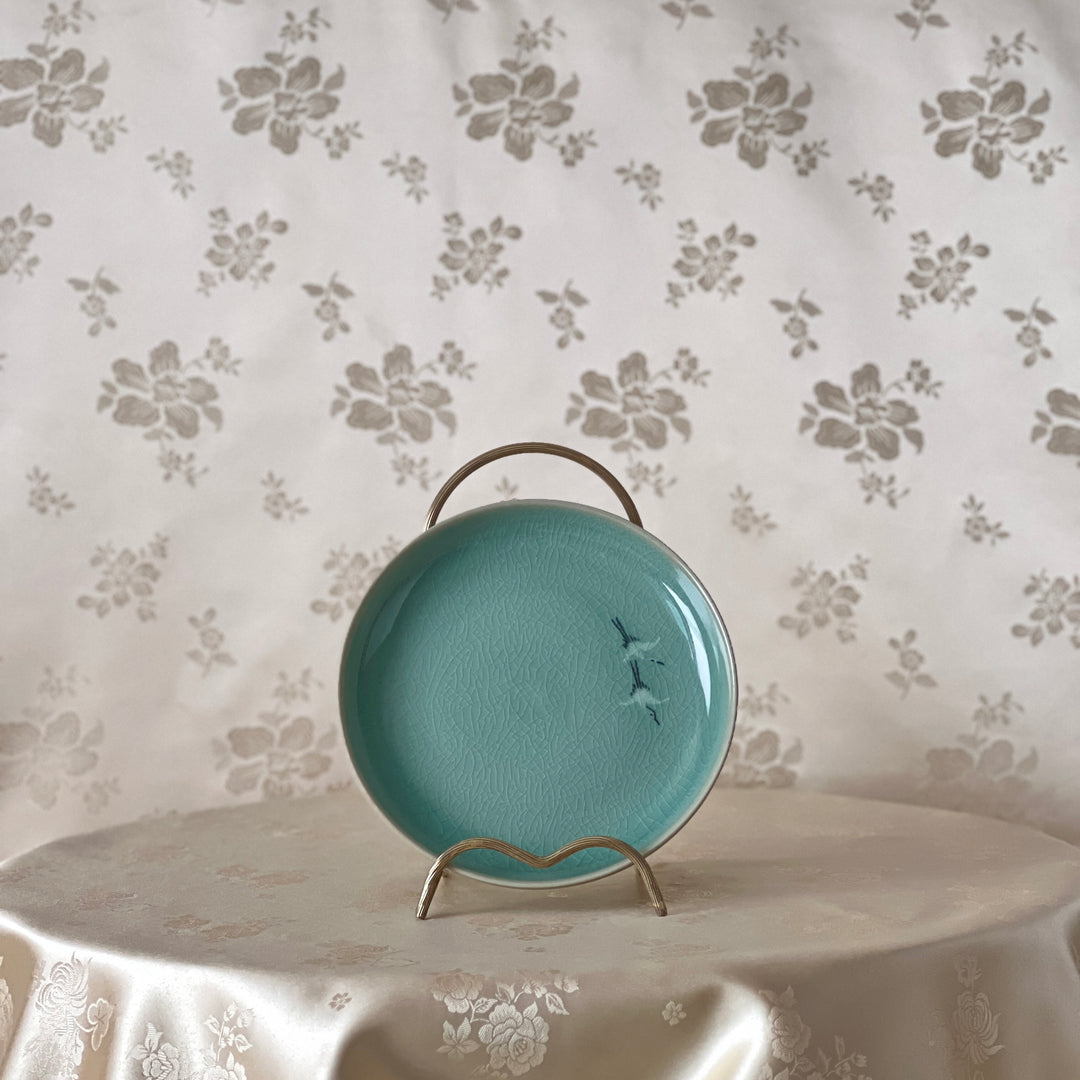 Celadon Plate Set with Inlaid Crane Motif