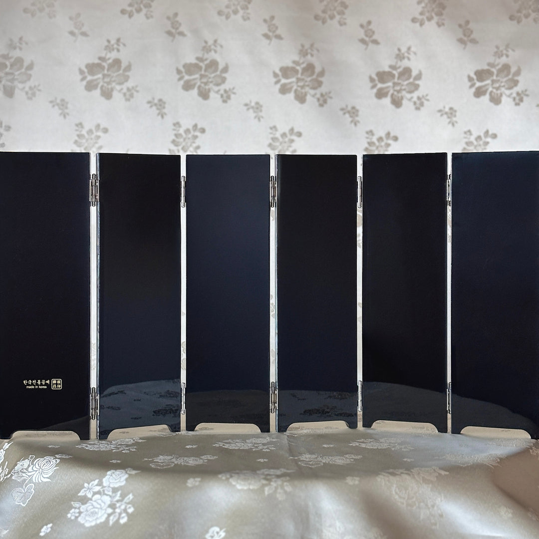 Mother of Pearl Six-Panel Folding Screen with Longevity Symbols