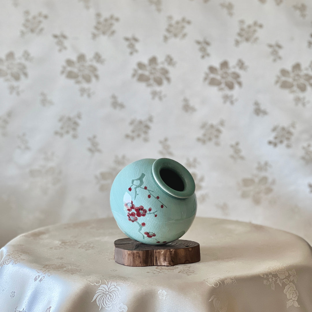 White Celadon Vase Set of Two Vases with Plum Blossom Pattern