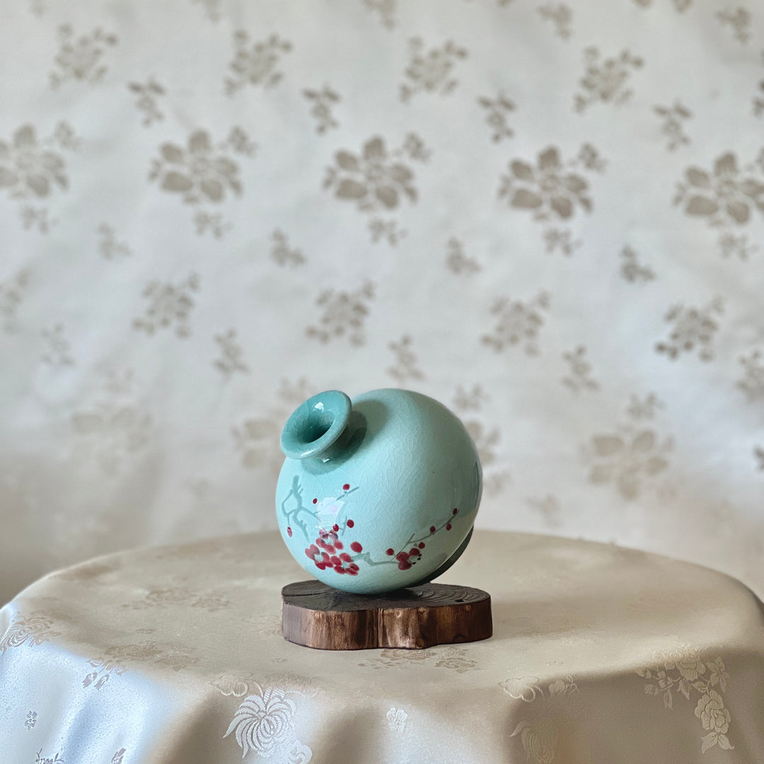 White Celadon Vase Set of Two Vases with Plum Blossom Pattern