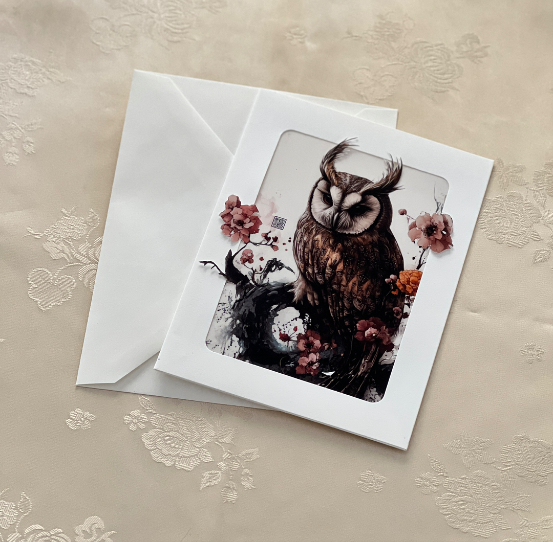 Korean style painting post card with story - owl gwi