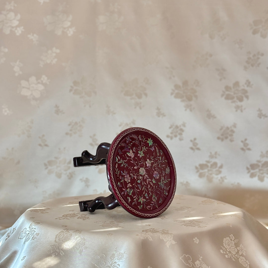 Mother of Pearl Table in Wine Color Featuring Peony and Butterfly Motif