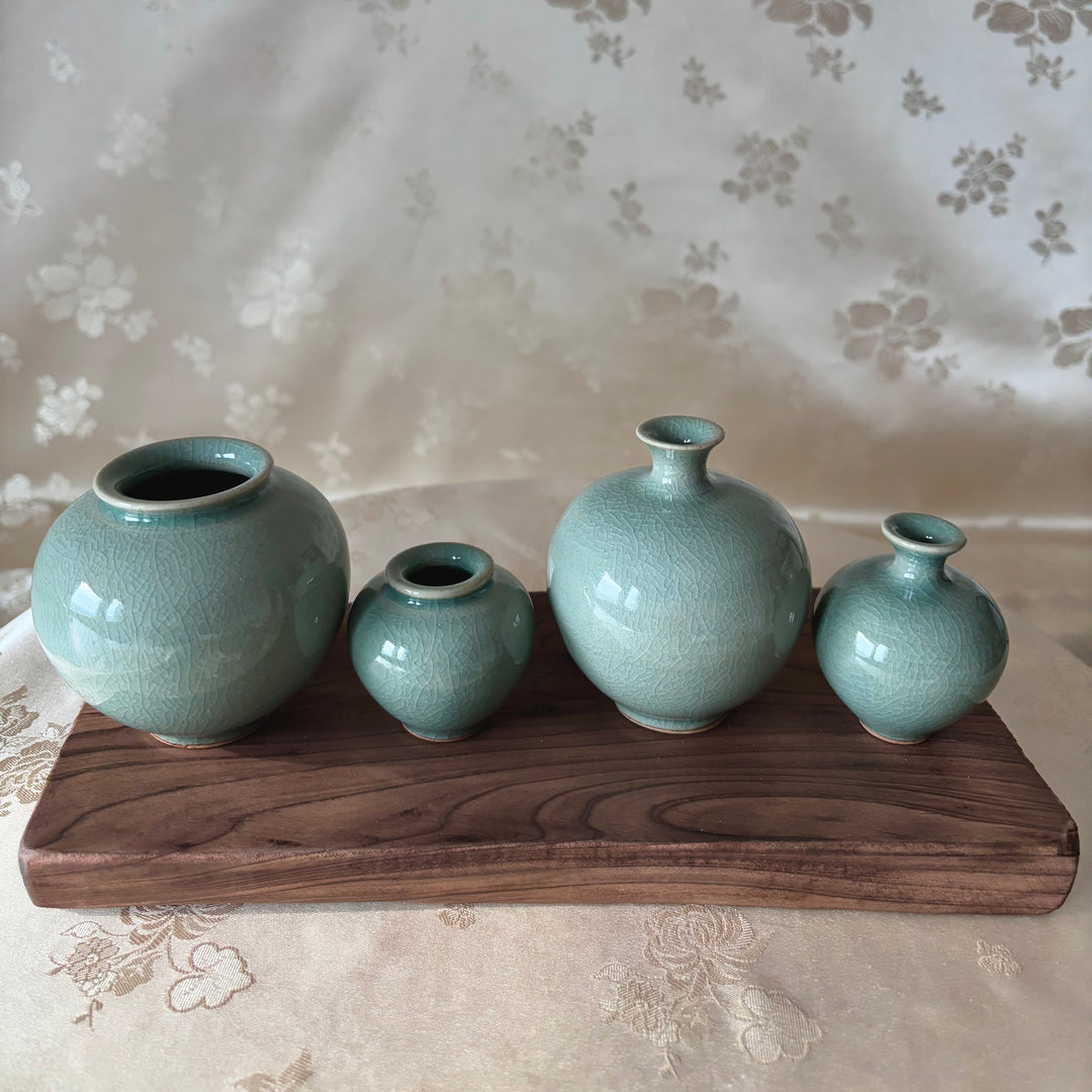 Celadon Miniature Vase Set with Wooden Board