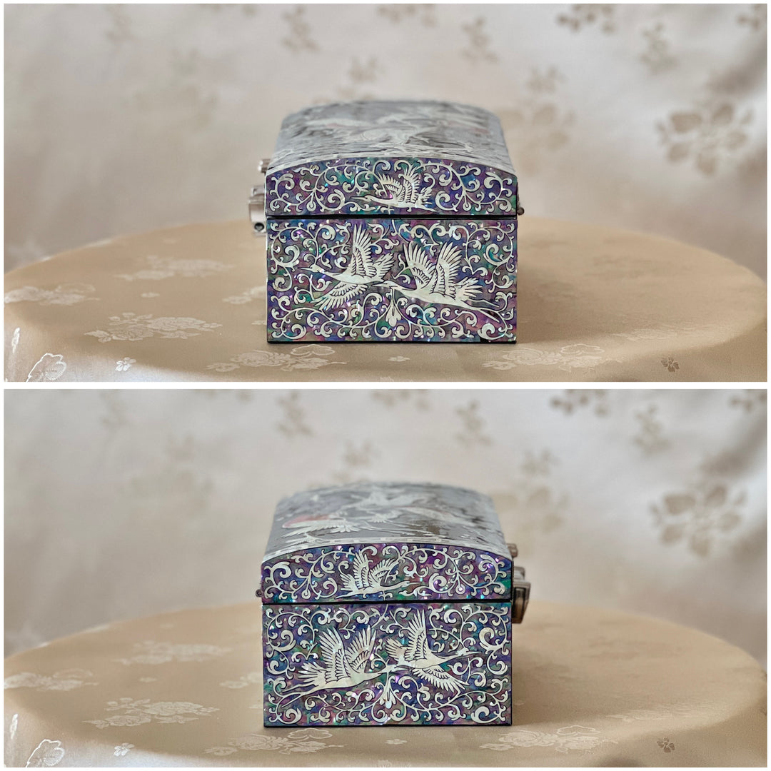 Mother of Pearl Wooden Jewelry Box with Pine Tree and Crane Pattern