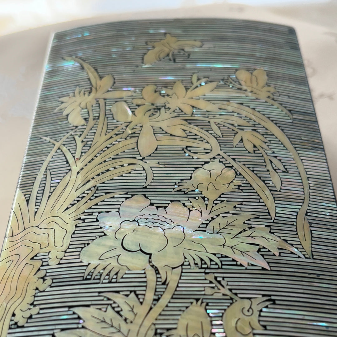 Mother of Pearl Cutlery Box with Peacock and Orchid Design