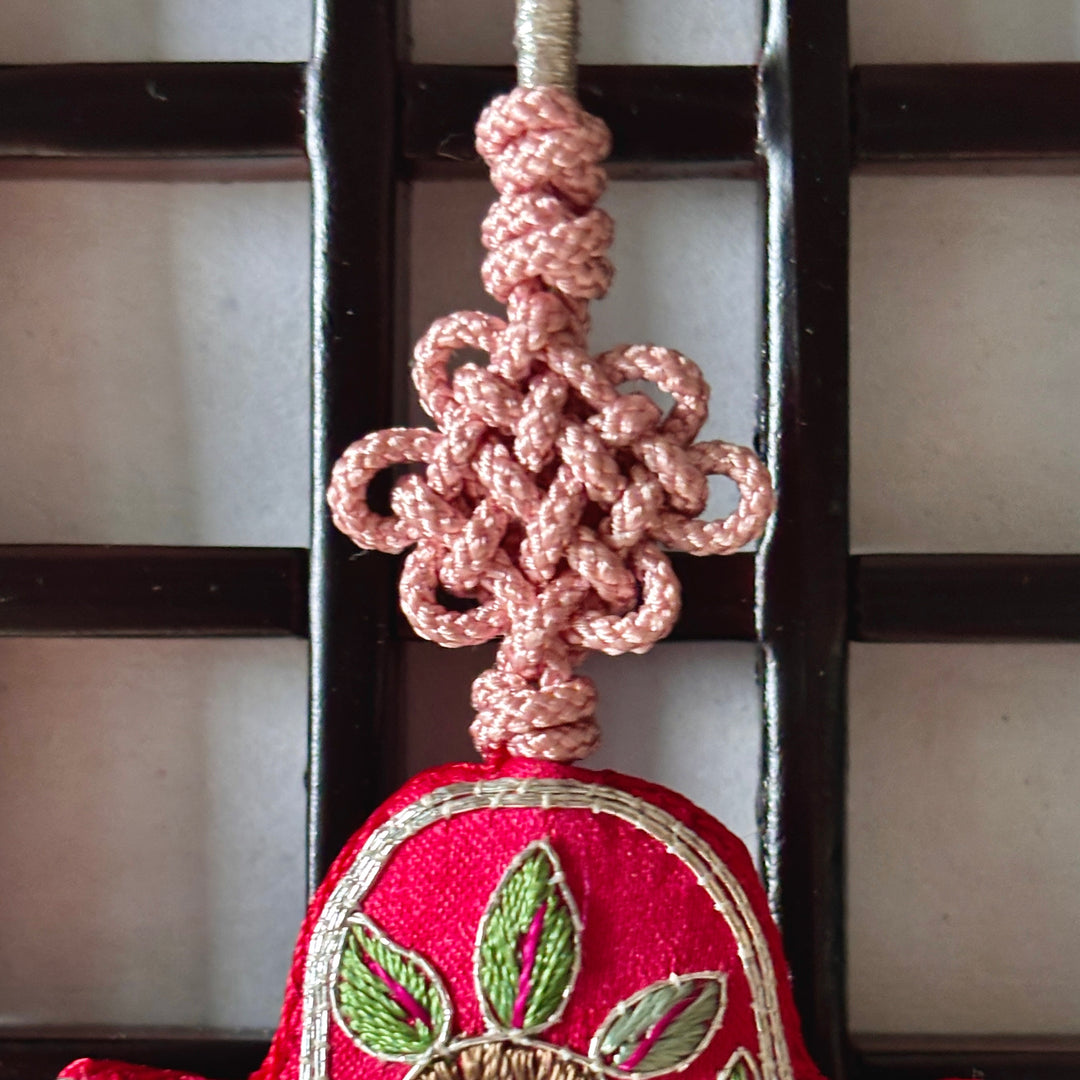 Peony Embroidered Norigae with Double Tassel and Frame