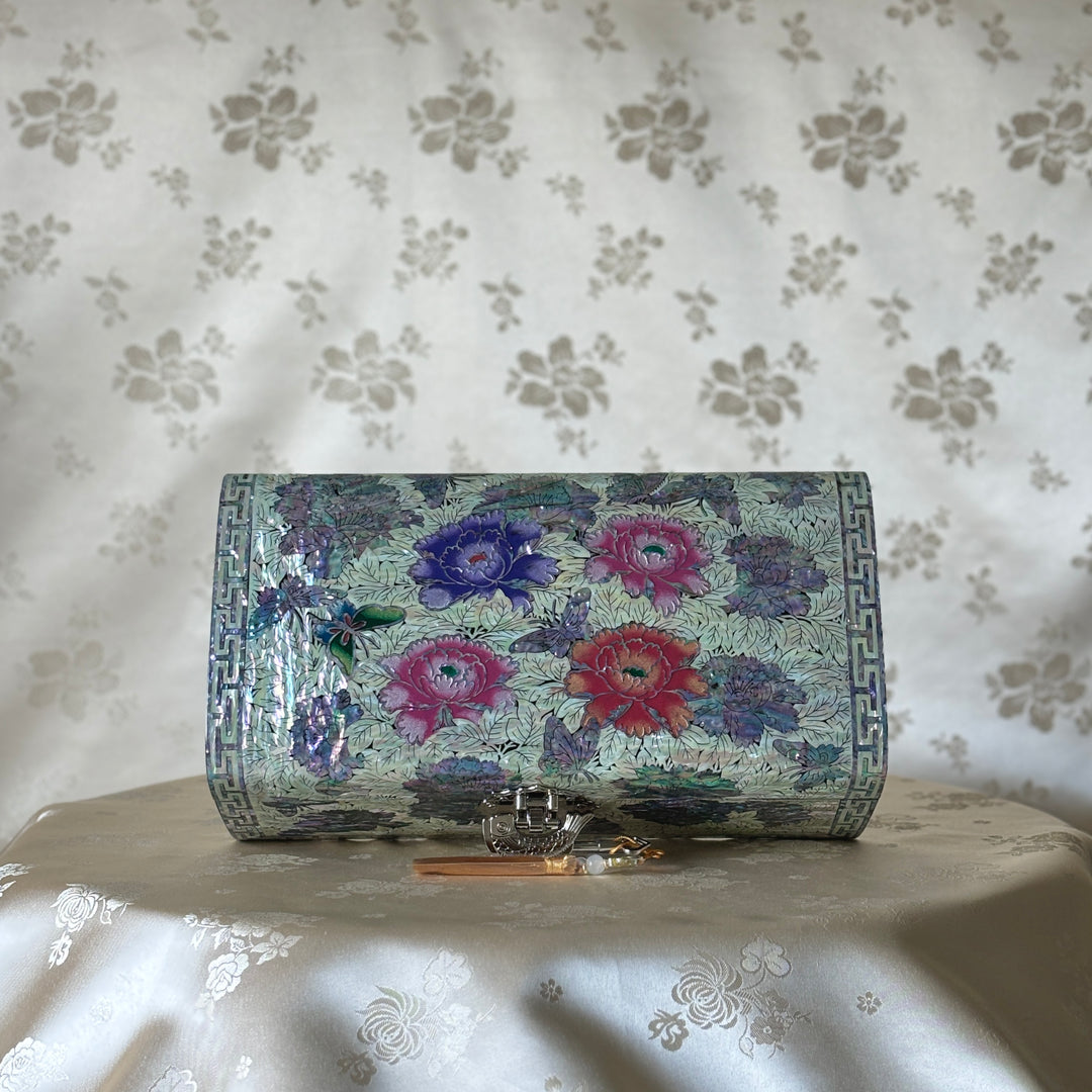 Mother of Pearl Handmade Wooden Jewelry Box with Butterfly and Peony Pattern