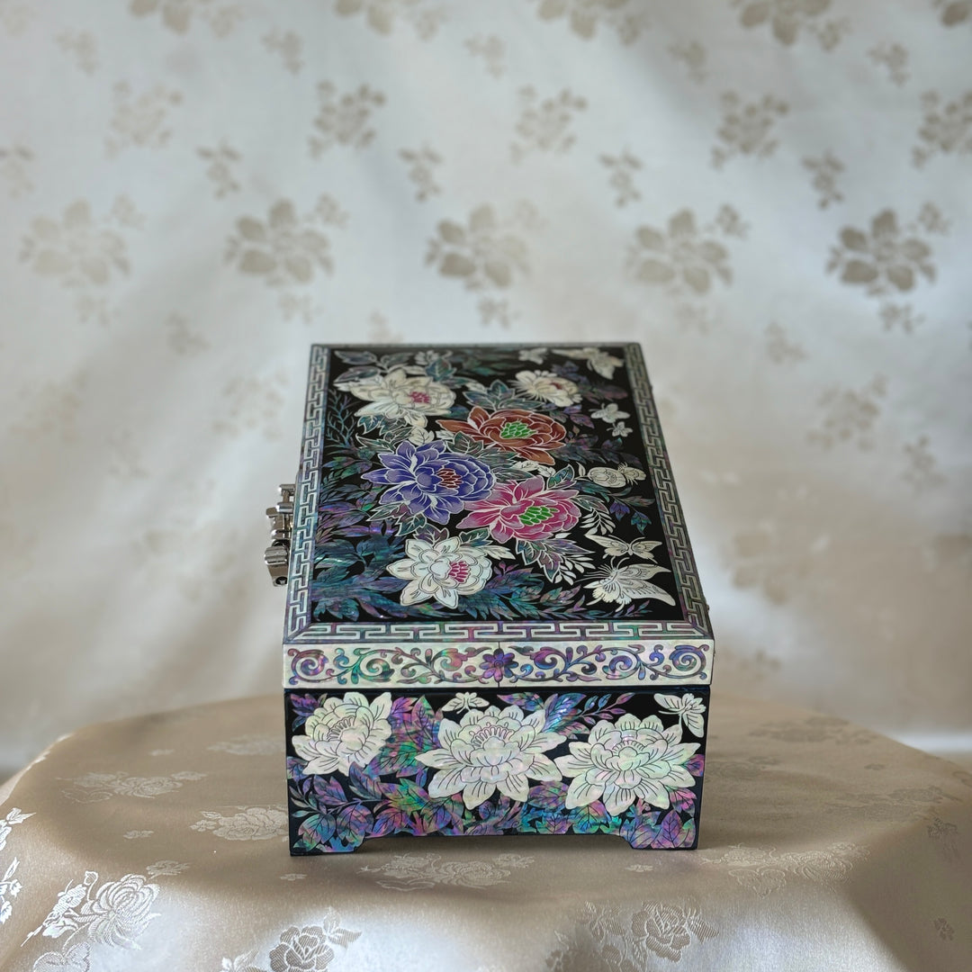 Mother of Pearl Jewelry Box with Butterfly and Peony Pattern