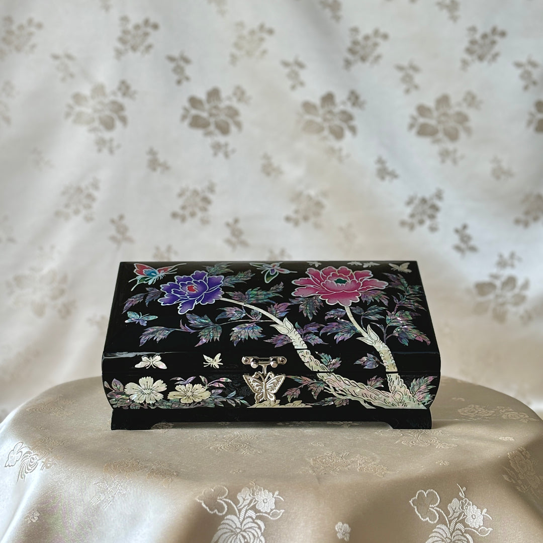 Mother of Pearl Letter or Jewelry Box with Butterfly & Peony Pattern