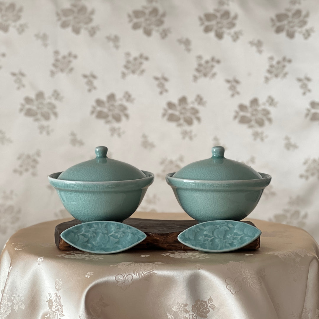 Celadon Soup Bowl Set with Matching Chopstick Rests