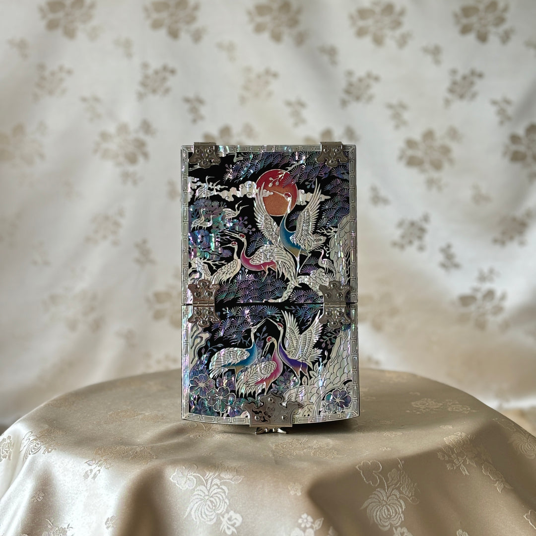 Mother of Pearl Middle Size Jewelry Box with Mirror Stand and Pattern of Longevity of Symbols