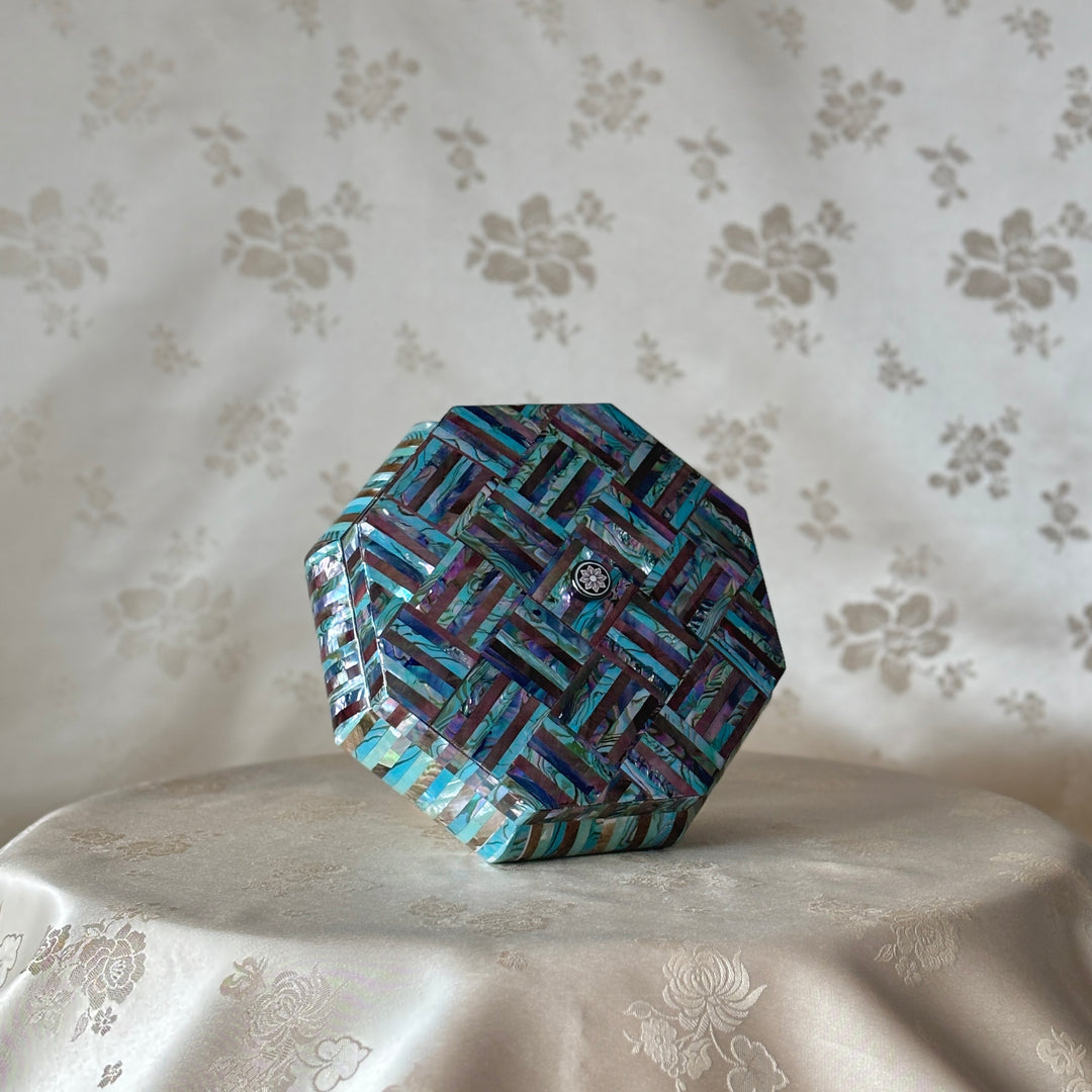 Mother of Pearl Octagon Jewelry Box with Mosaic Design