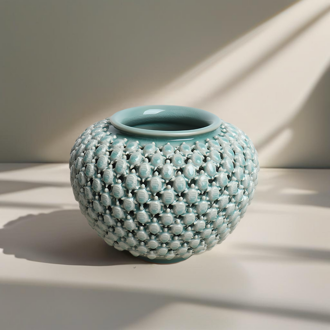 Celadon Double-Wall Openwork Vase with Pattern of Turtles