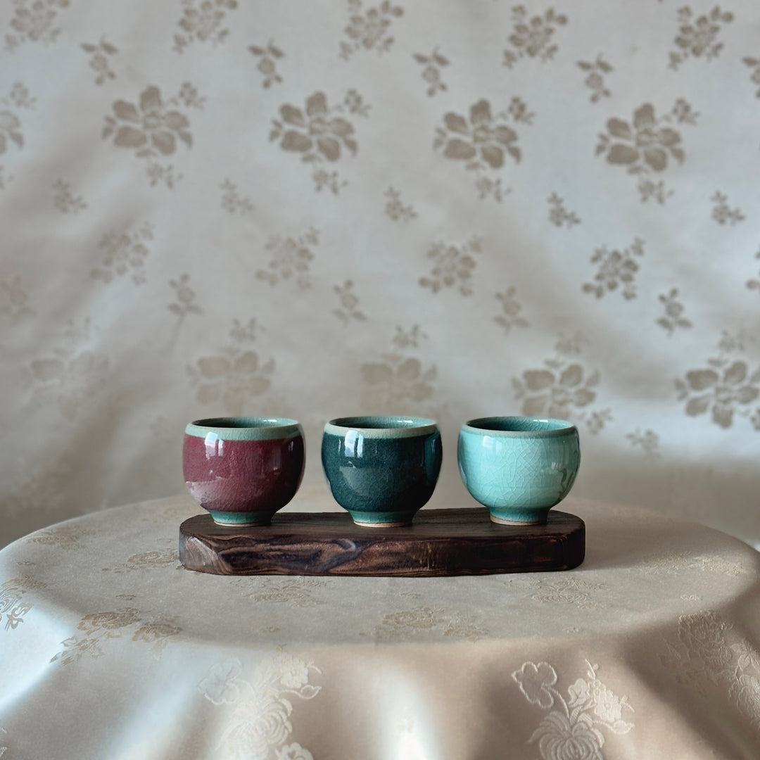 Celadon Cup Set with Distinct Color Inlays: Plum Blossom Motif