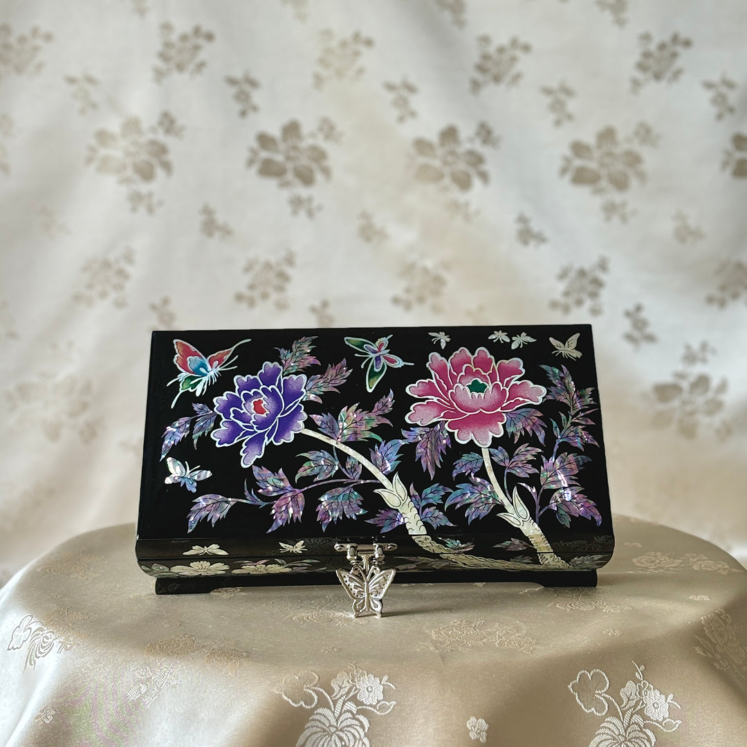 Mother of Pearl Letter or Jewelry Box with Butterfly & Peony Pattern