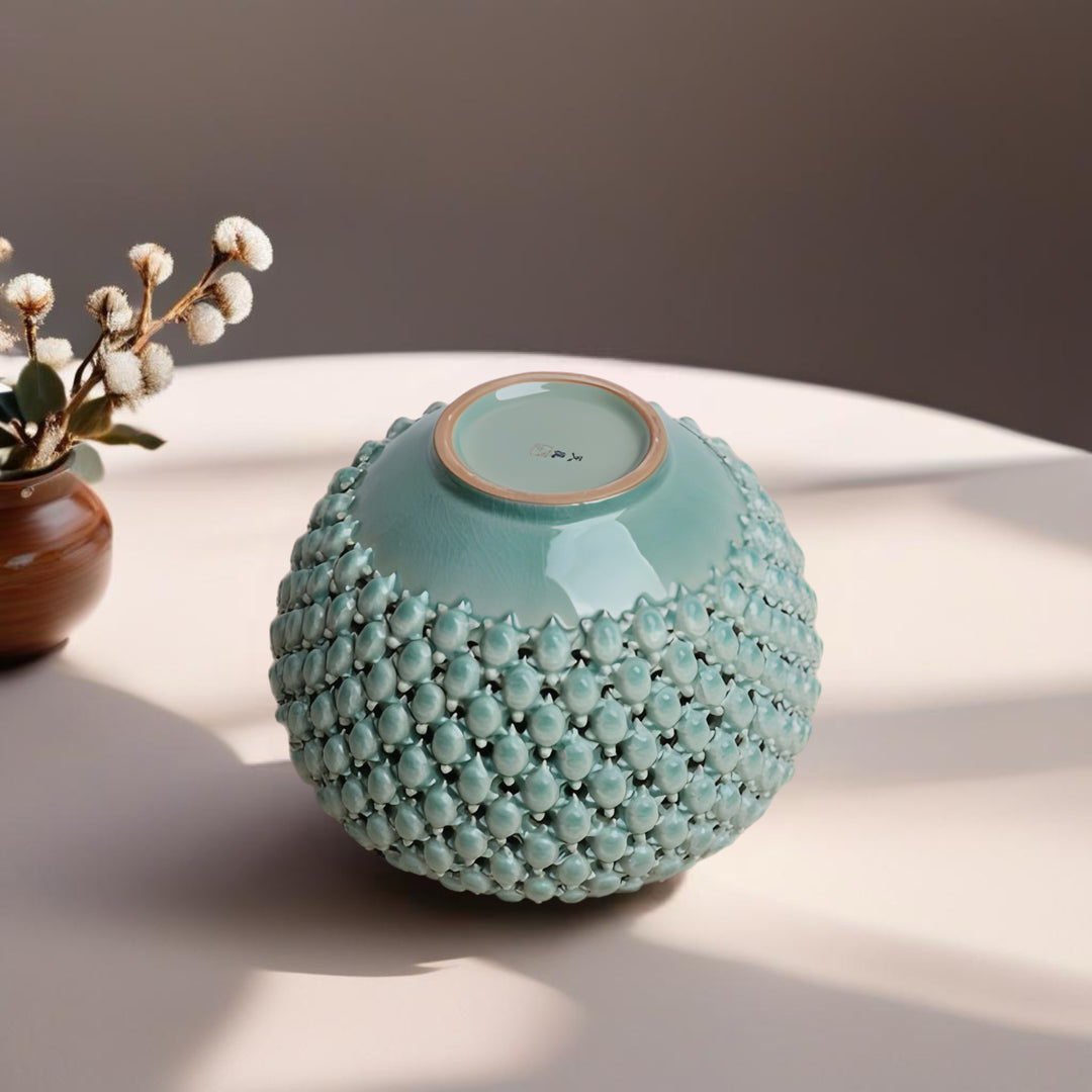 Celadon Double-Wall Openwork Vase with Pattern of Turtles