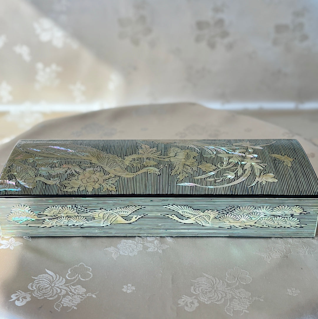 Mother of Pearl Cutlery Box with Peacock and Orchid Design