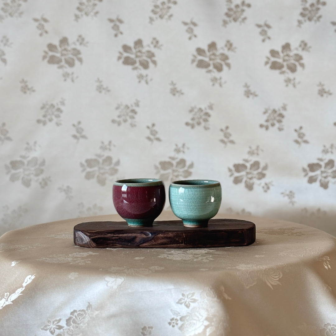 Celadon Cup Set with Distinct Color Inlays: Plum Blossom Motif