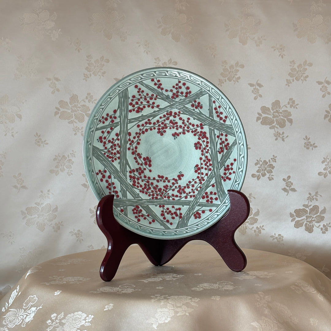 Limited edition Celadon Plate with Inlaid plum blossom