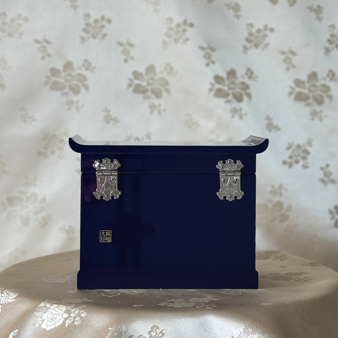 Mother of Pearl Cobalt Jewelry Box with Butterfly and Peony Pattern