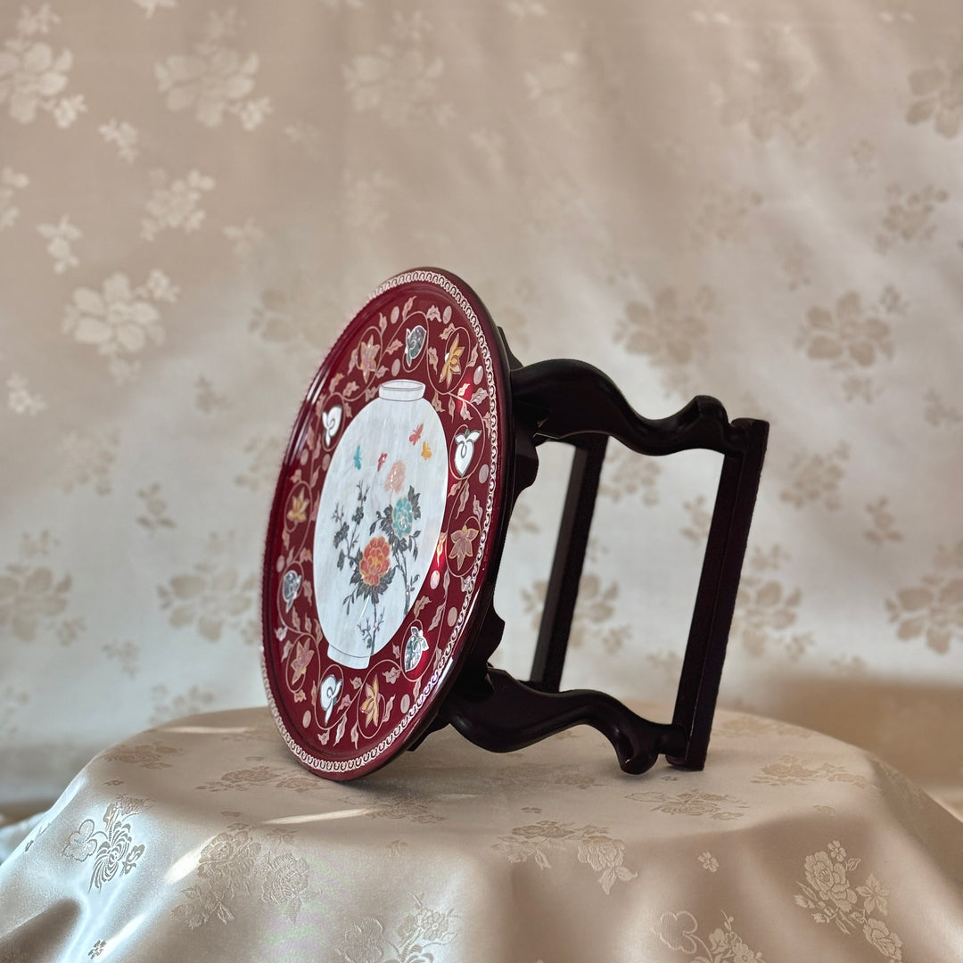 Mother of Pearl Table Featuring Peony Pottery and Lotus Vine Motif